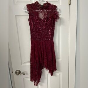 Chic Girls Burgundy Lace & Sequin Dance Costume